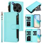 For OPPO Find X8s+ 5G Magnetic Closure 9 Card Slots Zipper Leather Case with Hand Strap(Mint Green)