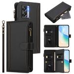 For OPPO K10 5G Global / A77 5G / A97 5G Magnetic Closure 9 Card Slots Zipper Leather Case with Hand Strap(Black)
