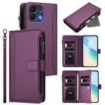For OPPO K12S / K13 India Magnetic Closure 9 Card Slots Zipper Leather Case with Hand Strap(Purple)