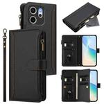 For OPPO Reno14 F 5G Magnetic Closure 9 Card Slots Zipper Leather Case with Hand Strap(Black)