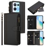 For OPPO Reno8 Pro 5G Magnetic Closure 9 Card Slots Zipper Leather Case with Hand Strap(Black)