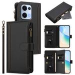 For OPPO Reno13 5G Global Magnetic Closure 9 Card Slots Zipper Leather Case with Hand Strap(Black)