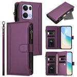 For OPPO Reno13 Pro 5G Global Magnetic Closure 9 Card Slots Zipper Leather Case with Hand Strap(Purple)