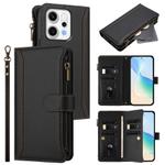 For OPPO Reno14 Pro 5G Global Magnetic Closure 9 Card Slots Zipper Leather Case with Hand Strap(Black)