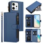 For OPPO Reno14 5G Global Magnetic Closure 9 Card Slots Zipper Leather Case with Hand Strap(Dark Blue)