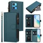 For Realme 9 Pro+ 5G / Narzo 50 Pro Magnetic Closure 9 Card Slots Zipper Leather Case with Hand Strap(Dark Green)