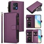 For Realme 9 Pro 5G Global Magnetic Closure 9 Card Slots Zipper Leather Case with Hand Strap(Purple)