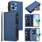 For Realme 10T 5G / 10S 5G Magnetic Closure 9 Card Slots Zipper Leather Case with Hand Strap(Dark Blue)