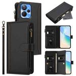 For Realme 10T 5G / 10S 5G Magnetic Closure 9 Card Slots Zipper Leather Case with Hand Strap(Black)