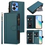 For Realme 10T 5G / 10S 5G Magnetic Closure 9 Card Slots Zipper Leather Case with Hand Strap(Dark Green)