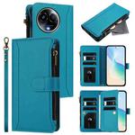 For Realme 11 5G Global / 11X 5G Magnetic Closure 9 Card Slots Zipper Leather Case with Hand Strap(Turquoise)