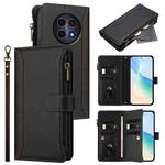 For Realme 12 5G Global / 12X 5G Global Magnetic Closure 9 Card Slots Zipper Leather Case with Hand Strap(Black)