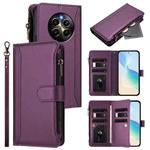 For Realme 12 Pro 5G Global / P1 Pro 5G Magnetic Closure 9 Card Slots Zipper Leather Case with Hand Strap(Purple)