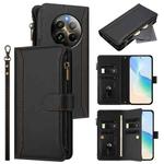 For Realme 13 4G Global / P1 5G Global Magnetic Closure 9 Card Slots Zipper Leather Case with Hand Strap(Black)