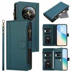 For Realme 13 4G Global / P1 5G Global Magnetic Closure 9 Card Slots Zipper Leather Case with Hand Strap(Dark Green)