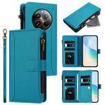 For Realme 13 4G Global / P1 5G Global Magnetic Closure 9 Card Slots Zipper Leather Case with Hand Strap(Turquoise)