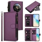 For Realme 13 4G Global / P1 5G Global Magnetic Closure 9 Card Slots Zipper Leather Case with Hand Strap(Purple)