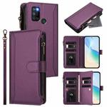For Realme C17 / 7i Magnetic Closure 9 Card Slots Zipper Leather Case with Hand Strap(Purple)