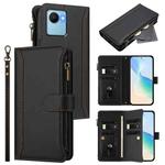 For Realme C30 4G / Narzo 50i Prime / C30S Magnetic Closure 9 Card Slots Zipper Leather Case with Hand Strap(Black)