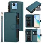 For Realme C30 4G / Narzo 50i Prime / C30S Magnetic Closure 9 Card Slots Zipper Leather Case with Hand Strap(Dark Green)