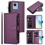 For Realme C30 4G / Narzo 50i Prime / C30S Magnetic Closure 9 Card Slots Zipper Leather Case with Hand Strap(Purple)