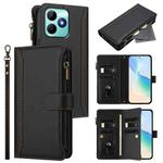 For Realme C53 4G Global / C51 4G Magnetic Closure 9 Card Slots Zipper Leather Case with Hand Strap(Black)