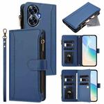 For Realme C55 4G Global / Narzo N55 Magnetic Closure 9 Card Slots Zipper Leather Case with Hand Strap(Dark Blue)