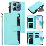 For Realme C63 4G Global / Narzo N63 4G Magnetic Closure 9 Card Slots Zipper Leather Case with Hand Strap(Mint Green)
