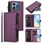 For Realme C63 4G Global / Narzo N63 4G Magnetic Closure 9 Card Slots Zipper Leather Case with Hand Strap(Purple)