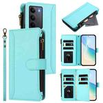 For Realme C75 4G Global / 14x 5G Global Magnetic Closure 9 Card Slots Zipper Leather Case with Hand Strap(Mint Green)