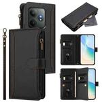 For Realme GT 6 5G Global / GT 6T 5G Global Magnetic Closure 9 Card Slots Zipper Leather Case with Hand Strap(Black)