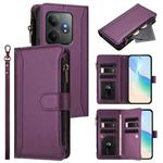 For Realme GT 6 5G Global / GT 6T 5G Global Magnetic Closure 9 Card Slots Zipper Leather Case with Hand Strap(Purple)