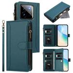 For Realme GT7 Pro 5G / GT7 Pro Racing Magnetic Closure 9 Card Slots Zipper Leather Case with Hand Strap(Dark Green)