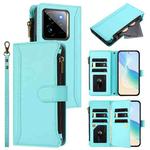 For Realme GT7 Pro 5G / GT7 Pro Racing Magnetic Closure 9 Card Slots Zipper Leather Case with Hand Strap(Mint Green)