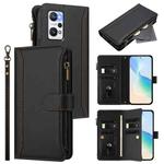 For Realme GT NEO 3T Magnetic Closure 9 Card Slots Zipper Leather Case with Hand Strap(Black)