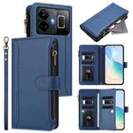 For Realme GT3 5G / GT Neo 5 240W Magnetic Closure 9 Card Slots Zipper Leather Case with Hand Strap(Dark Blue)