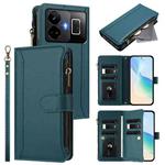 For Realme GT3 5G / GT Neo 5 240W Magnetic Closure 9 Card Slots Zipper Leather Case with Hand Strap(Dark Green)