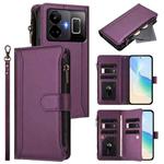 For Realme GT3 5G / GT Neo 5 240W Magnetic Closure 9 Card Slots Zipper Leather Case with Hand Strap(Purple)