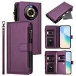 For Realme Narzo 60 Pro Global Magnetic Closure 9 Card Slots Zipper Leather Case with Hand Strap(Purple)
