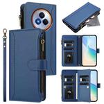 For Realme Narzo 80 Pro Magnetic Closure 9 Card Slots Zipper Leather Case with Hand Strap(Dark Blue)