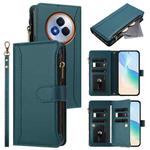 For Realme Narzo 80 Pro Magnetic Closure 9 Card Slots Zipper Leather Case with Hand Strap(Dark Green)