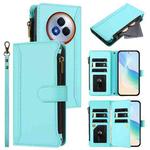 For Realme Narzo 80 Pro Magnetic Closure 9 Card Slots Zipper Leather Case with Hand Strap(Mint Green)