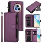 For Realme Narzo 80 Pro Magnetic Closure 9 Card Slots Zipper Leather Case with Hand Strap(Purple)