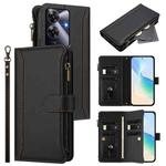 For Realme Note 60 4G Global / Narzo N63 4G Magnetic Closure 9 Card Slots Zipper Leather Case with Hand Strap(Black)