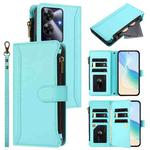 For Realme Note 60 4G Global / Narzo N63 4G Magnetic Closure 9 Card Slots Zipper Leather Case with Hand Strap(Mint Green)