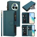For Realme P3 Pro 5G  Global Magnetic Closure 9 Card Slots Zipper Leather Case with Hand Strap(Dark Green)