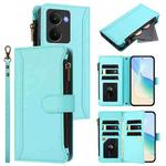 For Realme P3 Ultra 5G  Global Magnetic Closure 9 Card Slots Zipper Leather Case with Hand Strap(Mint Green)