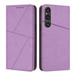 For Sony Xperia 1 V Strong Magnetic Frosted Flip Leather Phone Case(Light Purple)
