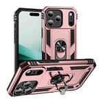 For iPhone 17 Pro Shockproof TPU Hybrid PC Phone Case with Holder(Rose Gold)