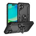 For iPhone 17 Shockproof TPU Hybrid PC Phone Case with Holder(Black)